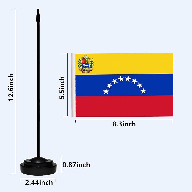 tibijoy Venezuela Venezuelans Deluxe Desk Flag Set, Small Mini Miniature Venezuela Venezuelans Table Desktop Flags With Solid Pole, Black Base and Spear Top(2 Pack) - Image 3